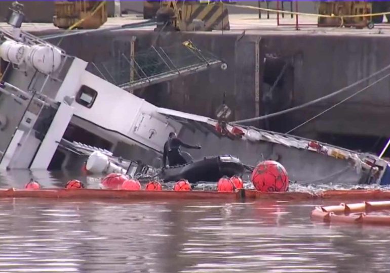Buque pesquero ruso quedó semihundido en el puerto de Montevideo durante una maniobra de combustible
