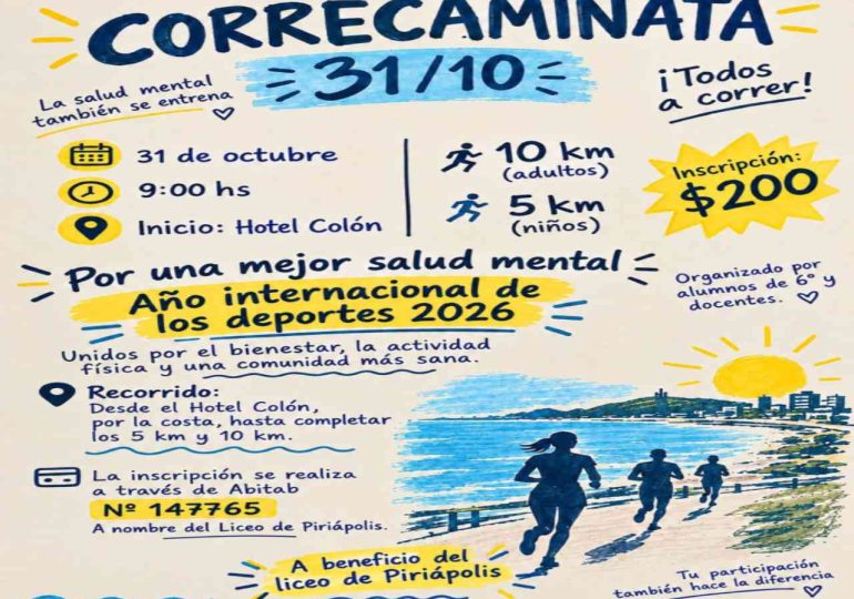 Correcaminata por la salud mental el 31 de octubre, a beneficio del liceo de Piriápolis